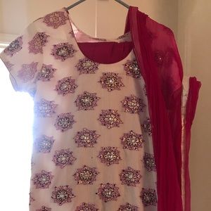 Pakistani dress salwar kameez pink and white